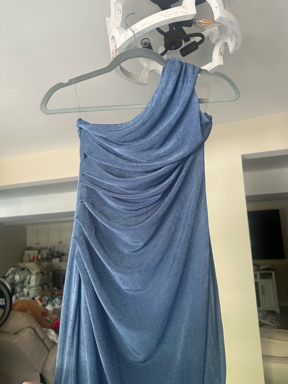 Showpo One-Shoulder Blue Ruched Midi Dress NWT - Picture 3 of 6